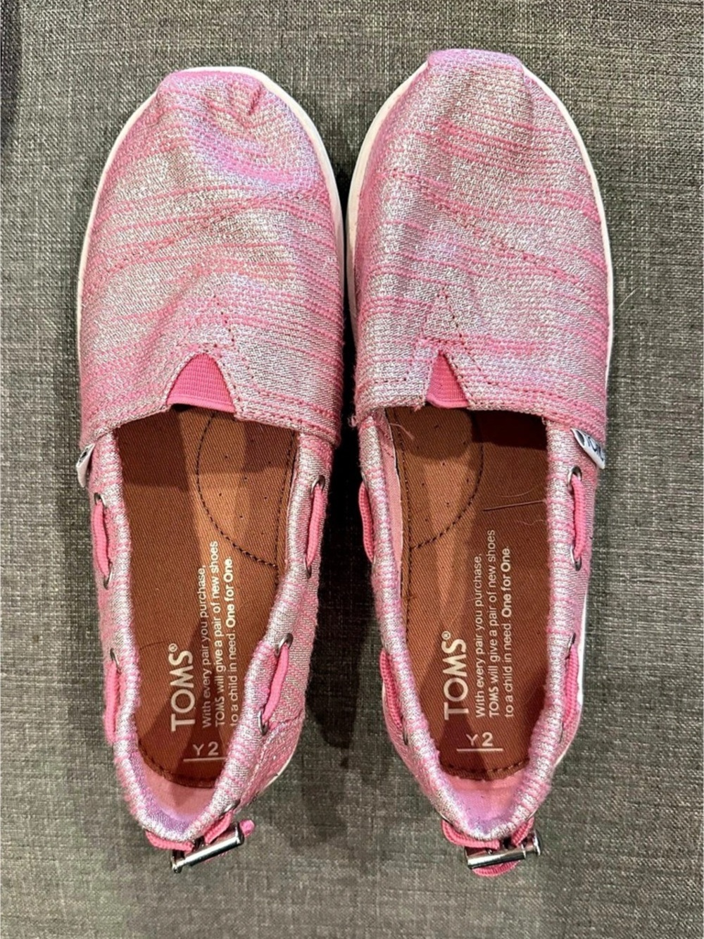TOMS Alpargata Classic Glitter Slip-On Girls US 2 Pink Sneakers